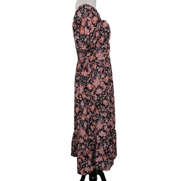 Maurices Floral Midi Dress Womens Size Medium Black Sweetheart Neck Smocked - Picture 8 of 12